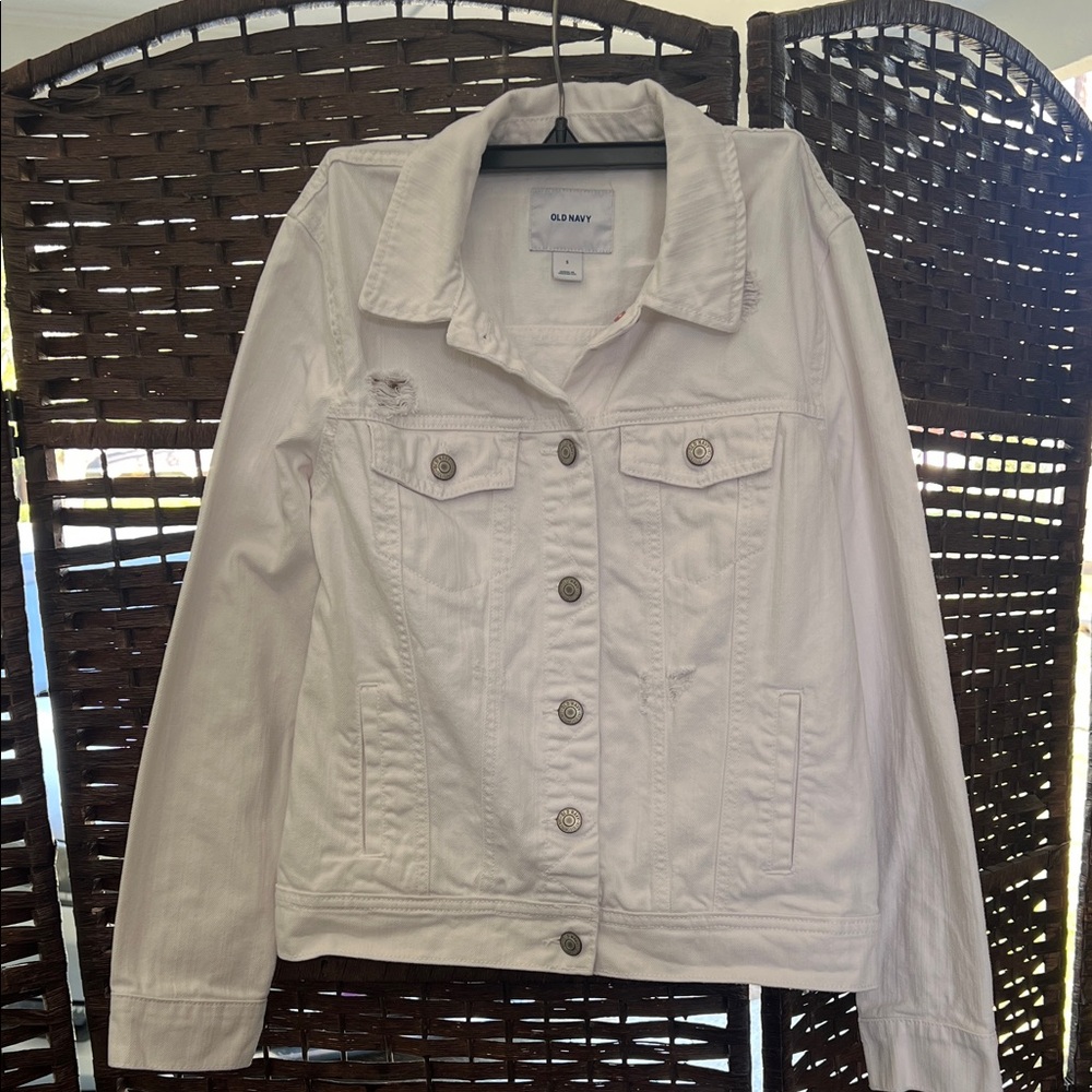Old Navy White Women's Denim Jacket Distressed